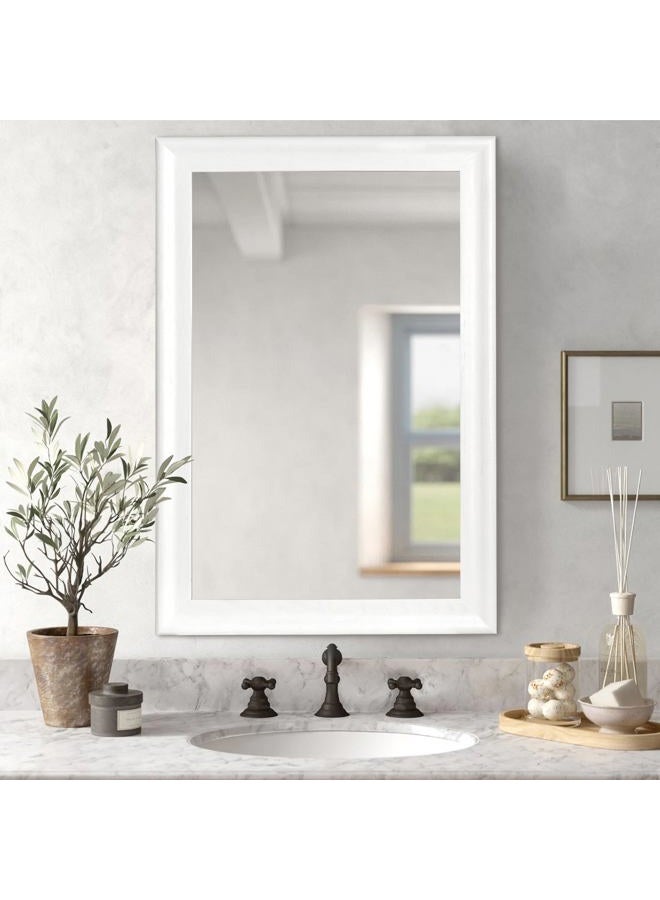 Culer White Wood Wall Mirror for Bathroom,Rectangle 20 x 30 inch Hanging Vatiny Mirrors with Wooden Frame for Living Room,Bedroom,Entryway - Image 2