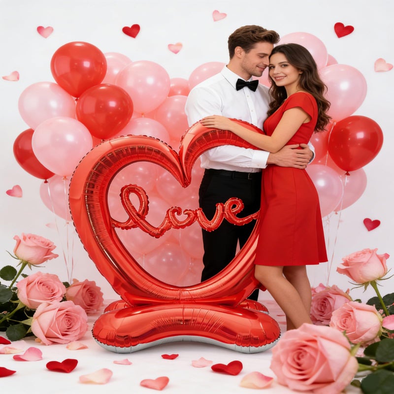 Soochat Giant Heart Balloon Valentineâ€™s Day Heart Balloons Love Foil Balloon Anniversary Wedding Valentines Day Birthday Party Decoration Photo Props - Image 5