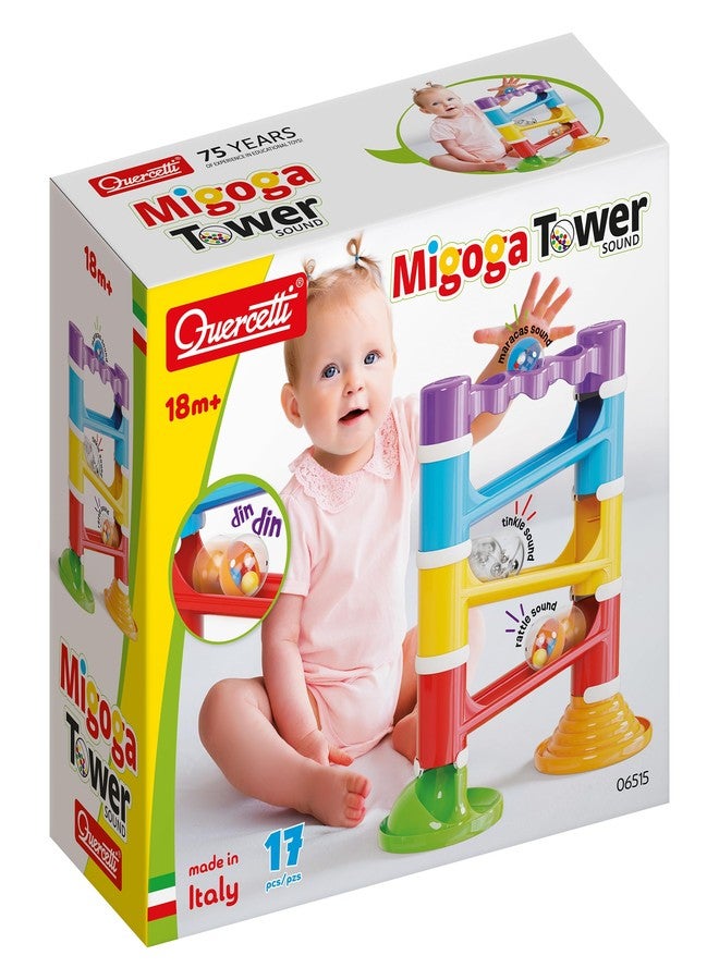 Quercetti: Migoga Tower - Sound Marble Run - 17pc Stacking & Track Building Toy, 3 Large Colorful Sound Balls, Interactive Play, Toddlers & Kids 18mo+ - Image 1