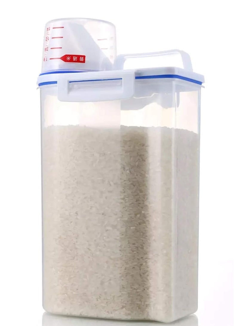 Rice And Cereal Storage Plastic Container With Pour Spout And Measuring Cup Transparent - 2.5L - Image 1