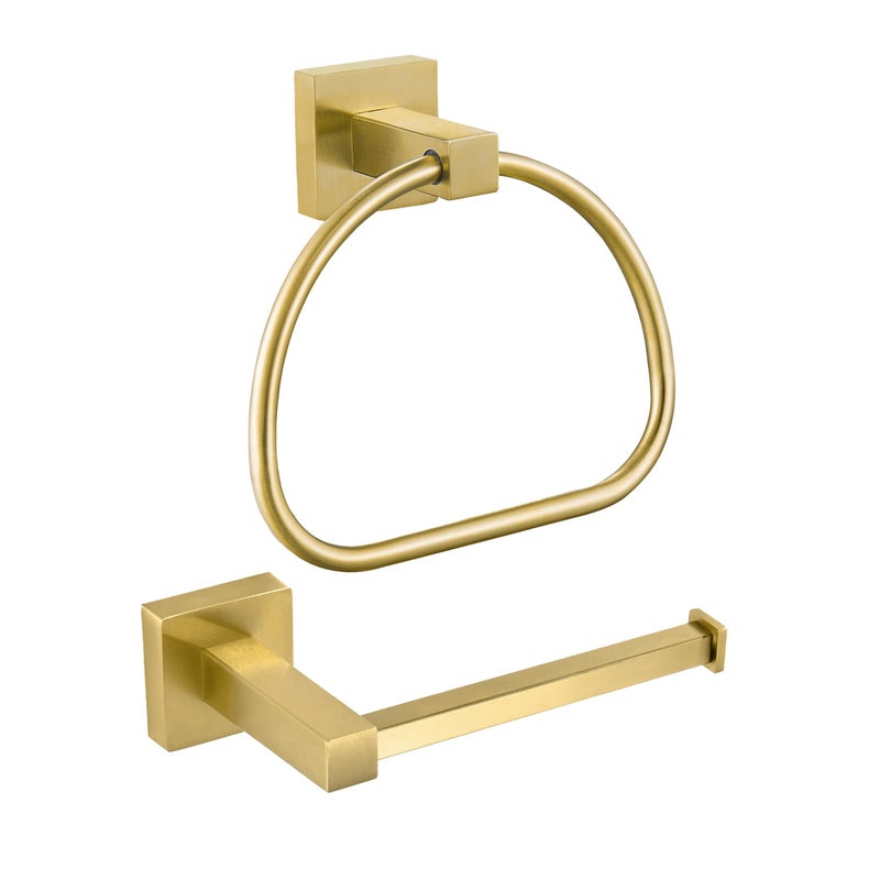 Leyden Gold Toilet Paper Holder Hand Towel Holder  Brushed Brass Toilet Roll Holder Towel Ring  Modern Bathroom Hardware Set Stainless Steel Wall Mounted 2 Pieces - Image 1