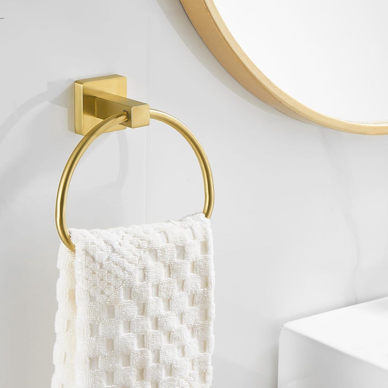 Leyden Gold Toilet Paper Holder Hand Towel Holder  Brushed Brass Toilet Roll Holder Towel Ring  Modern Bathroom Hardware Set Stainless Steel Wall Mounted 2 Pieces - Image 2