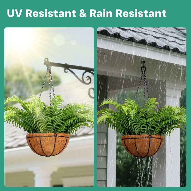 PABREY 2 Set Fake Ferns with Hanging Baskets, Artificial Boston Ferns for Outdoors, Realistic Fake Hanging Ferns Plants Outdoor Artificial Plants for Front Porch Home DÃ©cor, No Assembly - Image 5