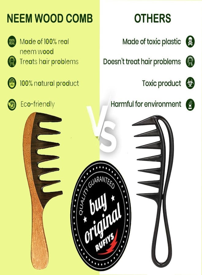 Rufiys Pure Neem Wooden Comb for Women & Men | Helps Hair Growth |Dandruff Remover (Combo of 3) - Image 3