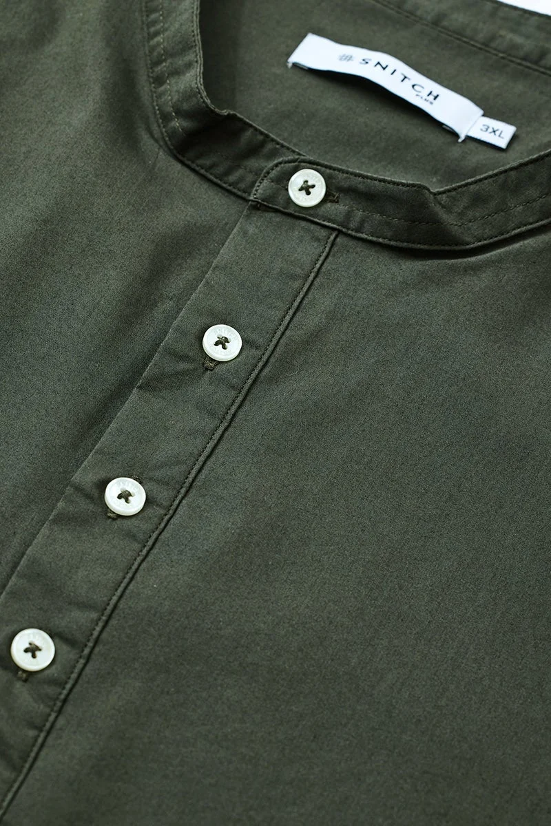 SNITCH Olive Regular Fit Stretch Plus Size Kurta Shirt for Men | Best Price UAE