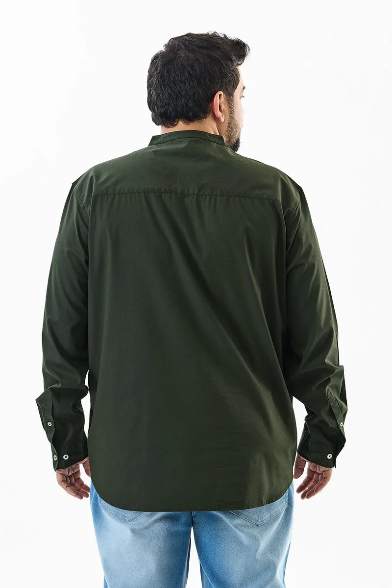 SNITCH Olive Regular Fit Stretch Plus Size Kurta Shirt for Men | Best Price UAE