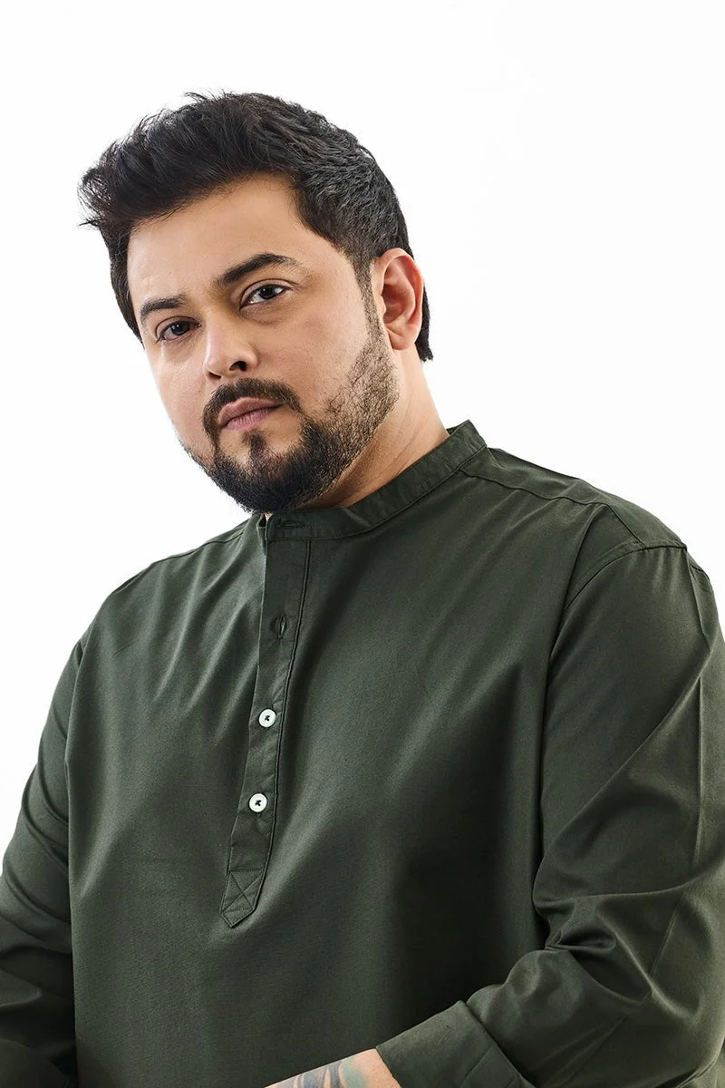 SNITCH Olive Regular Fit Stretch Plus Size Kurta Shirt for Men | Best Price UAE