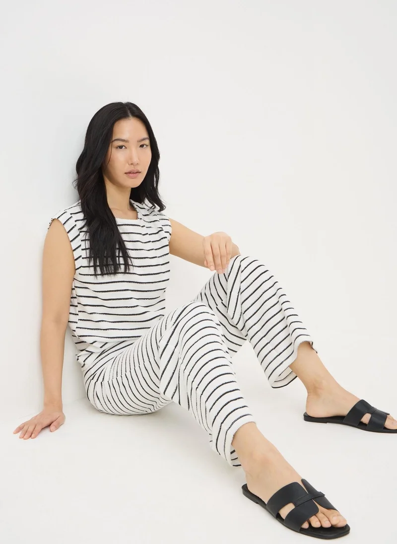 Matalan Black Monochrome Stripe Towelling Wide Leg Trousers