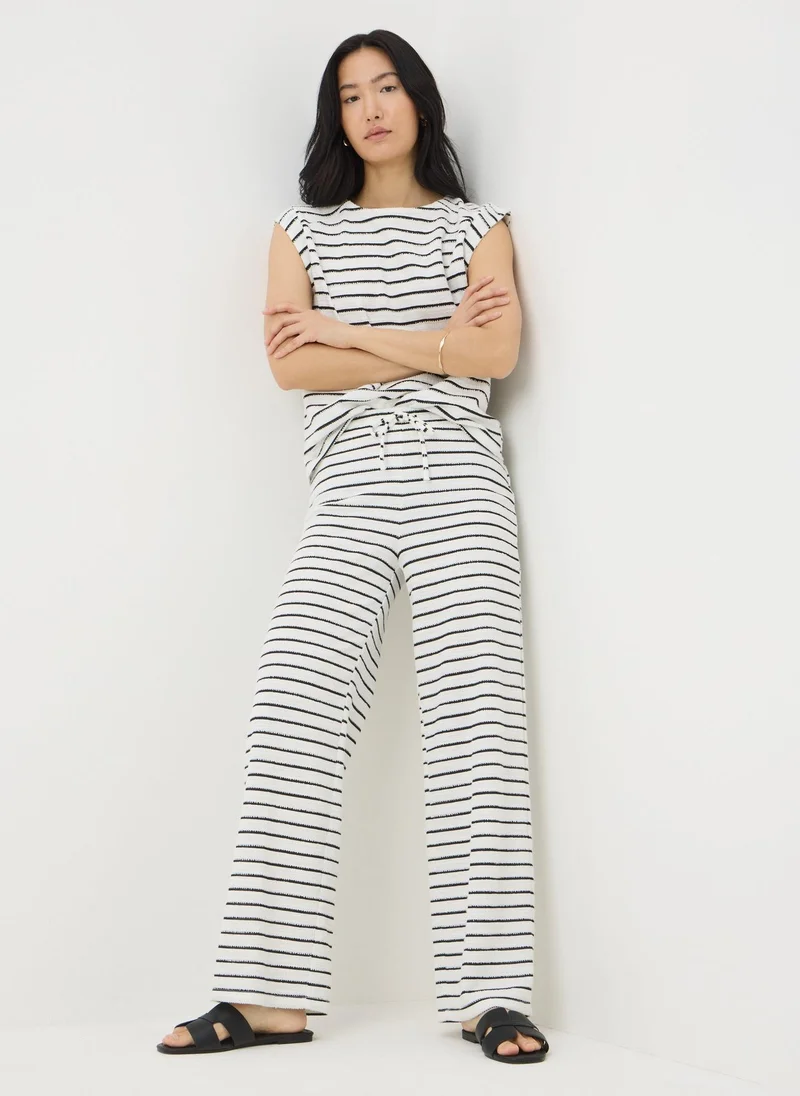 Matalan Black Monochrome Stripe Towelling Wide Leg Trousers