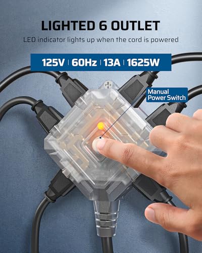 DEWENWILS 50 FT Retractable Extension Cord Reel with 6 Grounded Outlets, 14/3C SJTOW Heavy Duty Power Cord with New Twist-Lock Stopper, Lighted Triple Tap, 13A Circuit Breaker, ETL Listed - Image 2