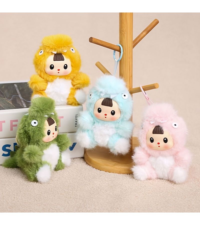 Pink Soft Plush Dinosaur Doll Keychain Backpack Charm Gift - Image 1
