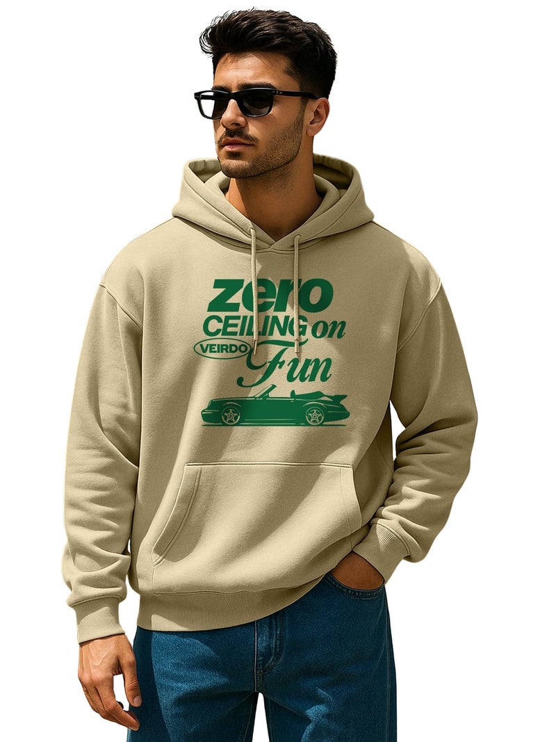 Veirdo® Polycotton Spun Oversized Fit Hooded Sweatshirt Full Sleeves Front Chest Graphic Printed Drop Shoulder Jumper Hoodie for Men (OS_HD_VD_ZCF_SB_XL) - Image 1