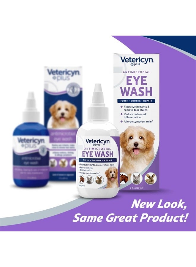 Vetericyn Plus Dog and Cat Eye Wash | Eye Drops for Dogs and Cats to Flush and Soothe Eye Irritations, Dog Tear Stain Cleaner, Safe for All Animals. 3 ounces - Image 1