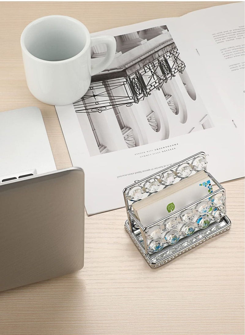 Excefore Crystal Business Card Holder Stand, Mirrored Name Card Display, Card Stand Organizer Desktop Business Card Storage Holder for Office Countertop (Silver,1 Slot) - Image 5