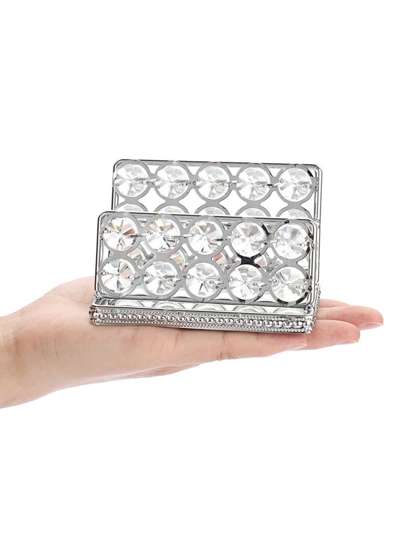 Excefore Crystal Business Card Holder Stand, Mirrored Name Card Display, Card Stand Organizer Desktop Business Card Storage Holder for Office Countertop (Silver,1 Slot) - Image 1