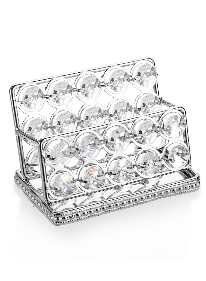 Excefore Crystal Business Card Holder Stand, Mirrored Name Card Display, Card Stand Organizer Desktop Business Card Storage Holder for Office Countertop (Silver,1 Slot) - Image 2