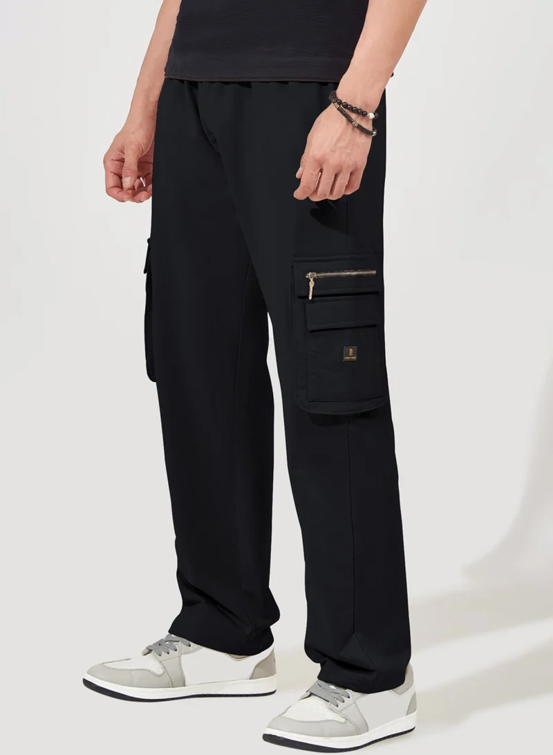 Maniac Maniac - Mens Solid Black Oversized Cotton Cargo Pant