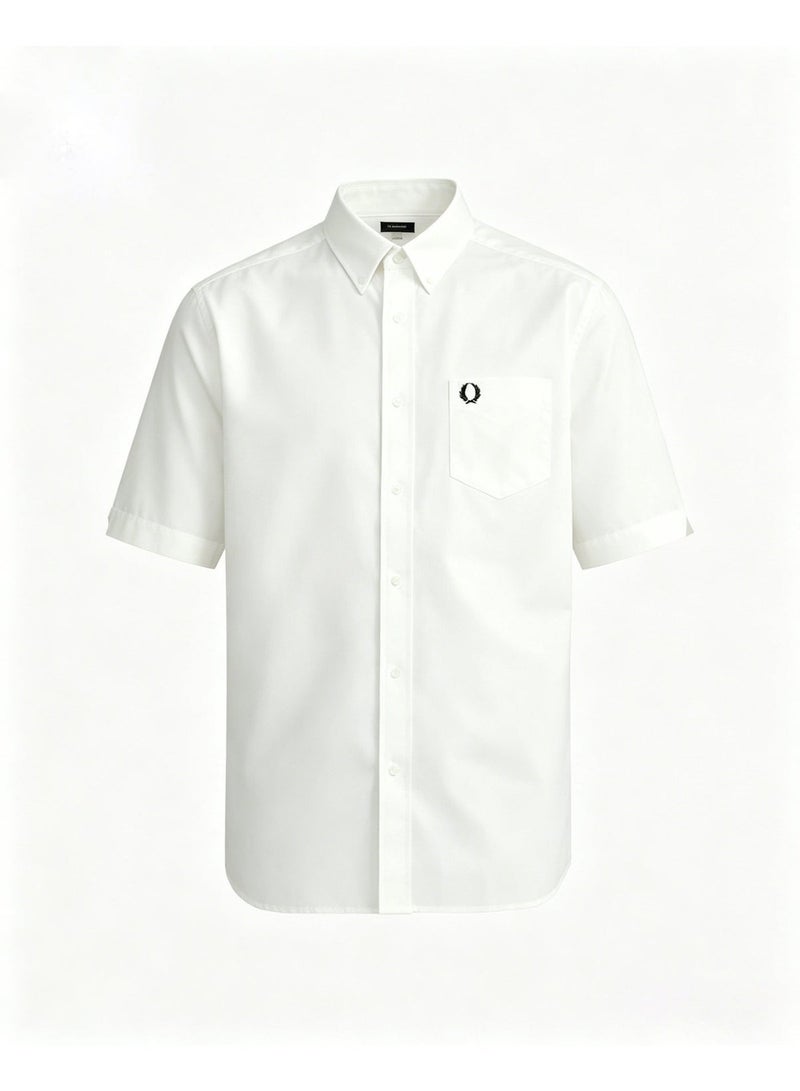 Fred Perry Loose Fit Square Collar Embroidered Casual Short Sleeve Shirt in White - Image 3