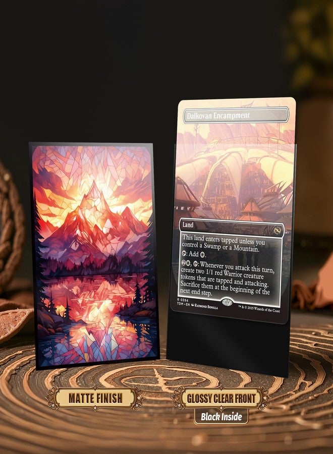 Kiiransr MTG Card Sleeves -Stained Glass Mountain- Ultra Clear Front & Matte Finish Back, 100 Count Standard Size TCG Sleeves, Matte Art Sleeves for Magic The Gathering - Image 3