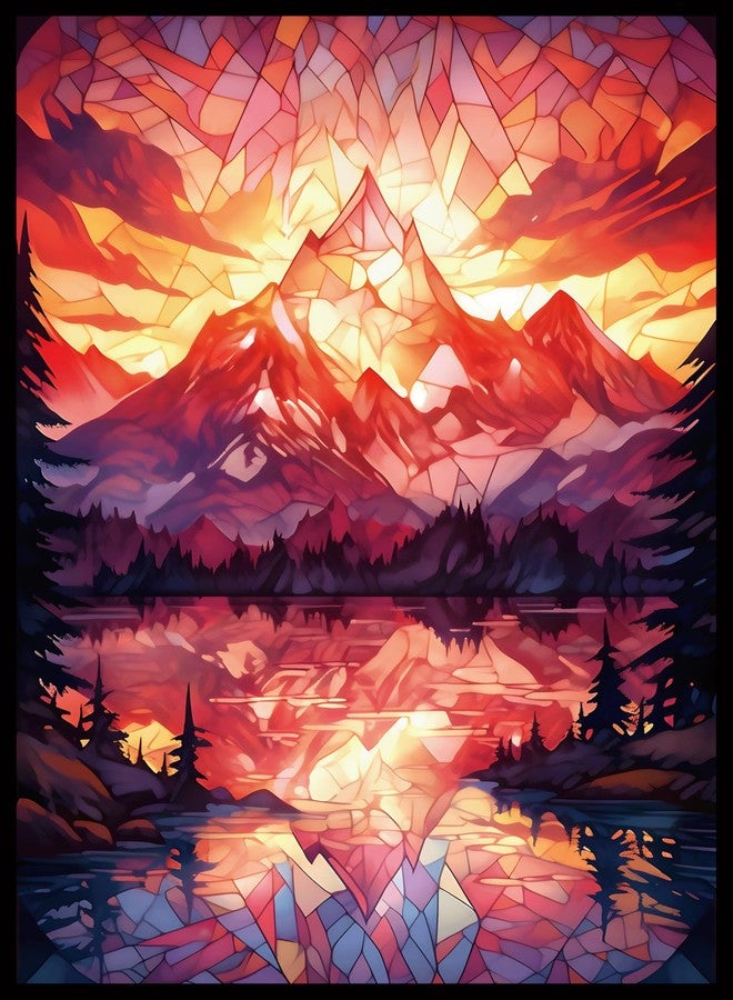 Kiiransr MTG Card Sleeves -Stained Glass Mountain- Ultra Clear Front & Matte Finish Back, 100 Count Standard Size TCG Sleeves, Matte Art Sleeves for Magic The Gathering - Image 1
