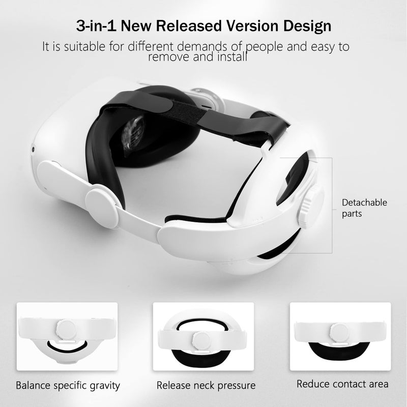 Kuject Kuject Design 3-in-1 Adjustable Head Strap for Oculus/Meta Quest 2, Replacement for Elite Strap, Enhanced Support in VR, Detachable & Lightweight VR Accessories Fit for Carrying Case - Image 3