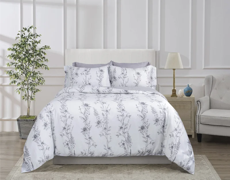 DWELL Dwell-100% Tencel Printed 300 Thread Count Sateen 4 Pc  Duvet Cover Set - Leanna-Duvet Cover - 240 x 220 CM, Fitted Sheet - 180 x 200 x 38 CM Pillow cases 50 x 80 CM-Multicolor