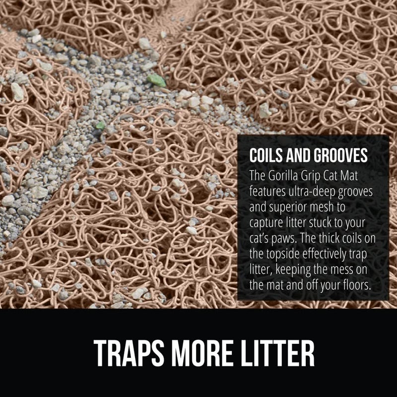 GORILLA GRIP Cat Litter Box Mat, 35x23, Water Resistant, US Designed Kitty Litter Trapping Mats, Easy to Clean, Scatter Control, Less Mess and Clean Floors, Kitten Supplies for Indoor Cats, Beige - Image 3