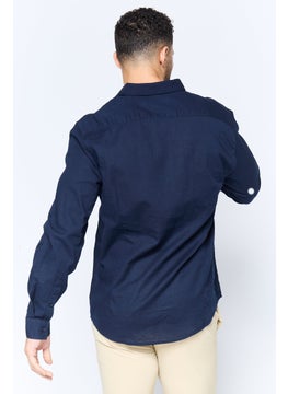 Algspar Men Regular Fit Solid Long Sleeves Casual Shirt, Navy  - Image 4