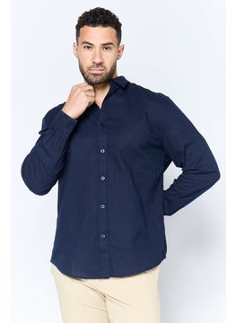 Algspar Men Regular Fit Solid Long Sleeves Casual Shirt, Navy  - Image 1