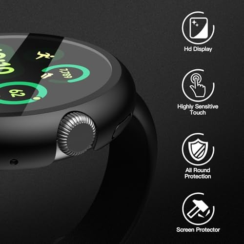 Misxi 2-Pack Hard PC Screen Protector Case Compatible with Google Pixel Watch 3 (2024) 45mm, Easy Installation Lightweight Ultra-thin Protective Cover for Pixel Watch 3, Black - Image 2