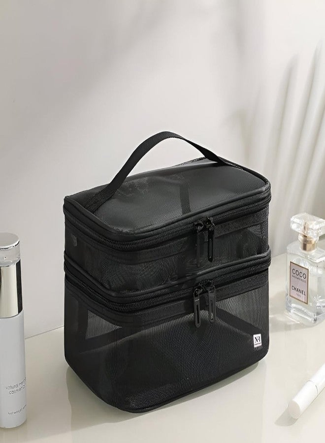 NFI essentials Makeup Pouch for Women, Travel Cosmetic Bag, Double Layer Toiletry Organizer Bag, Mesh Pouch for Makeup Accessories, Vanity Kit Organiser Make up Pouch for Girls - Image 5