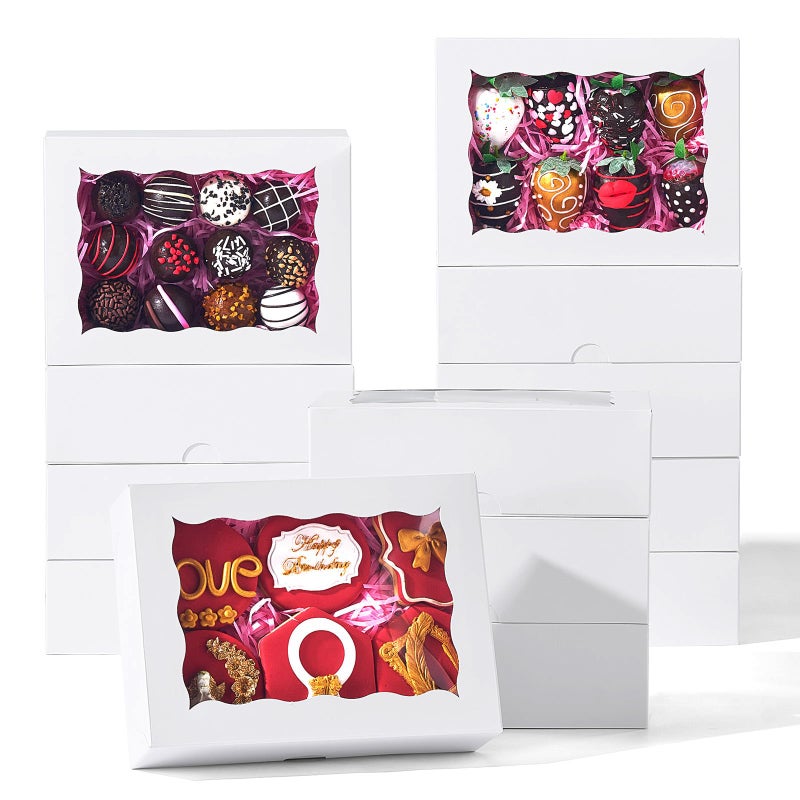 JCXGRVC 8 Pcs 8"x6"x2.5" White Pastry Boxes with Window, Gift-Ready for Chocolate Strawberries, Cookies, Macarons, Donuts, Truffles, Ores Or Other Holiday Treats Fit the Size - Image 1