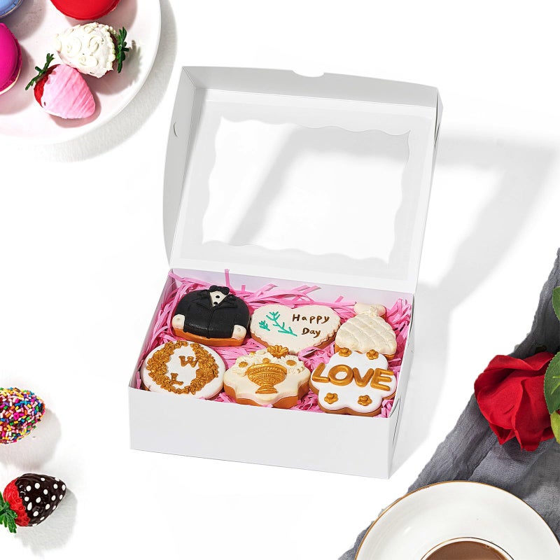 JCXGRVC 8 Pcs 8"x6"x2.5" White Pastry Boxes with Window, Gift-Ready for Chocolate Strawberries, Cookies, Macarons, Donuts, Truffles, Ores Or Other Holiday Treats Fit the Size - Image 5