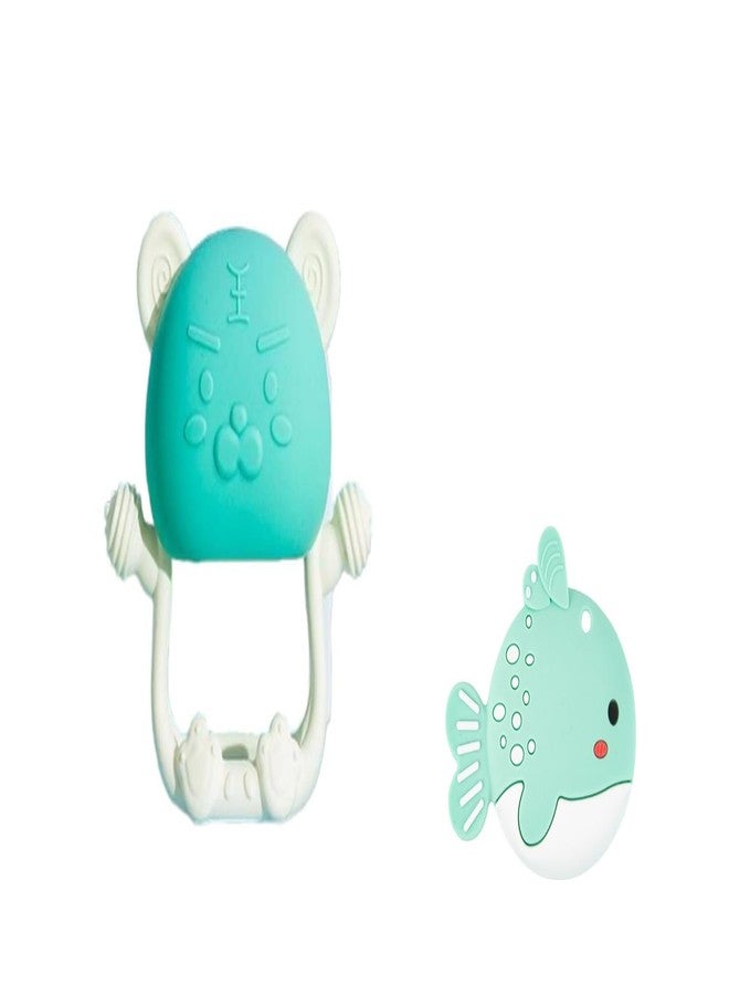 Rukan2-Pack Never Drop Tiger Teether - Fish Multi-Textured Surface for Babies 3-12 Months, Easy-Grip Sensory Toy (Green) - Image 1