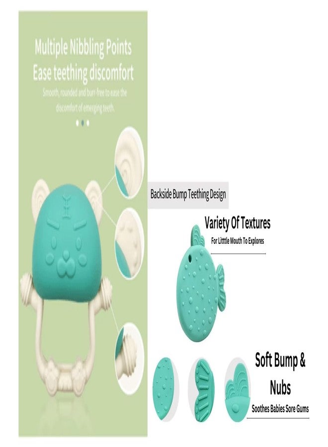 Rukan2-Pack Never Drop Tiger Teether - Fish Multi-Textured Surface for Babies 3-12 Months, Easy-Grip Sensory Toy (Green) - Image 3