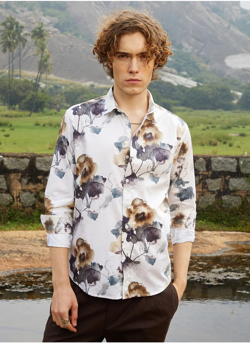 Campus Sutra Men's Off-White Earthy Splotch Shirt