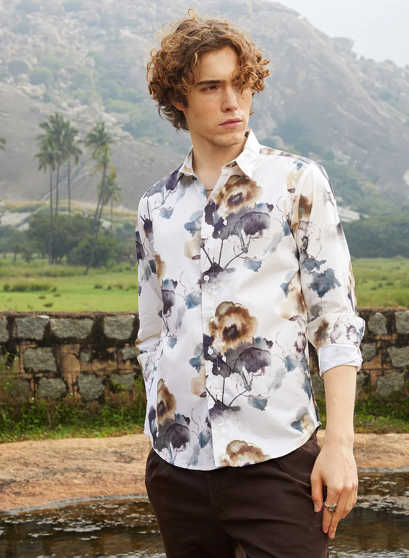 Campus Sutra Men's Off-White Earthy Splotch Shirt