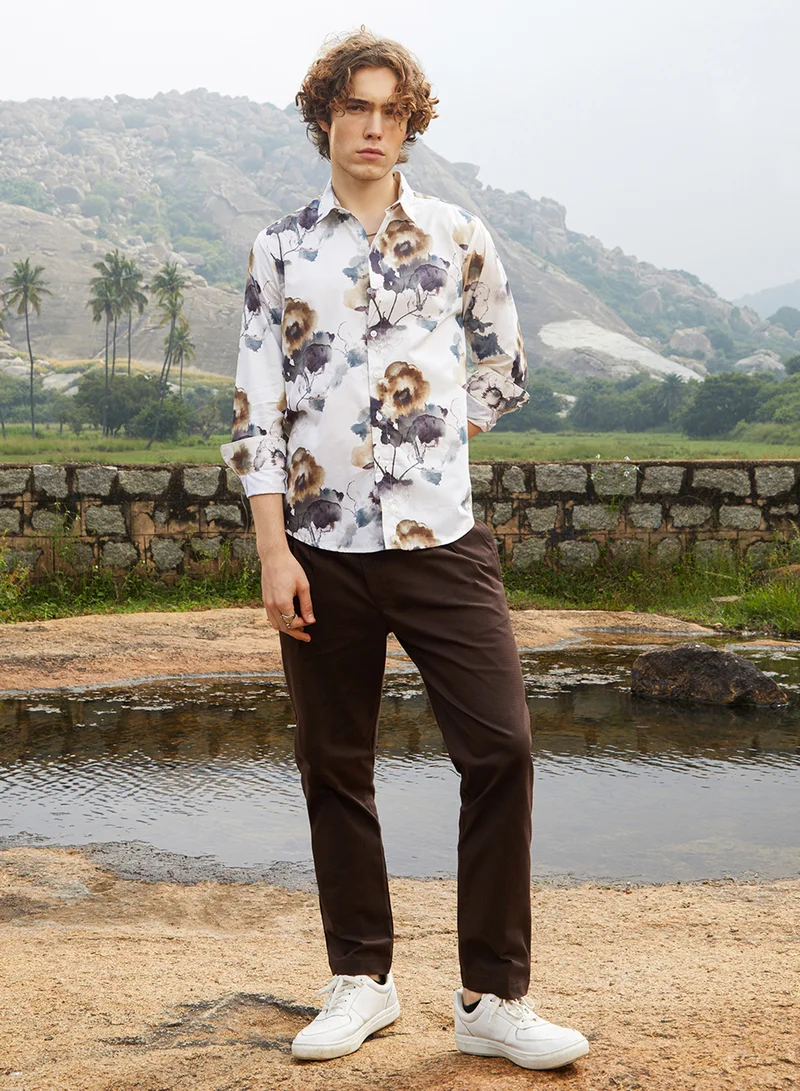 Campus Sutra Men's Off-White Earthy Splotch Shirt