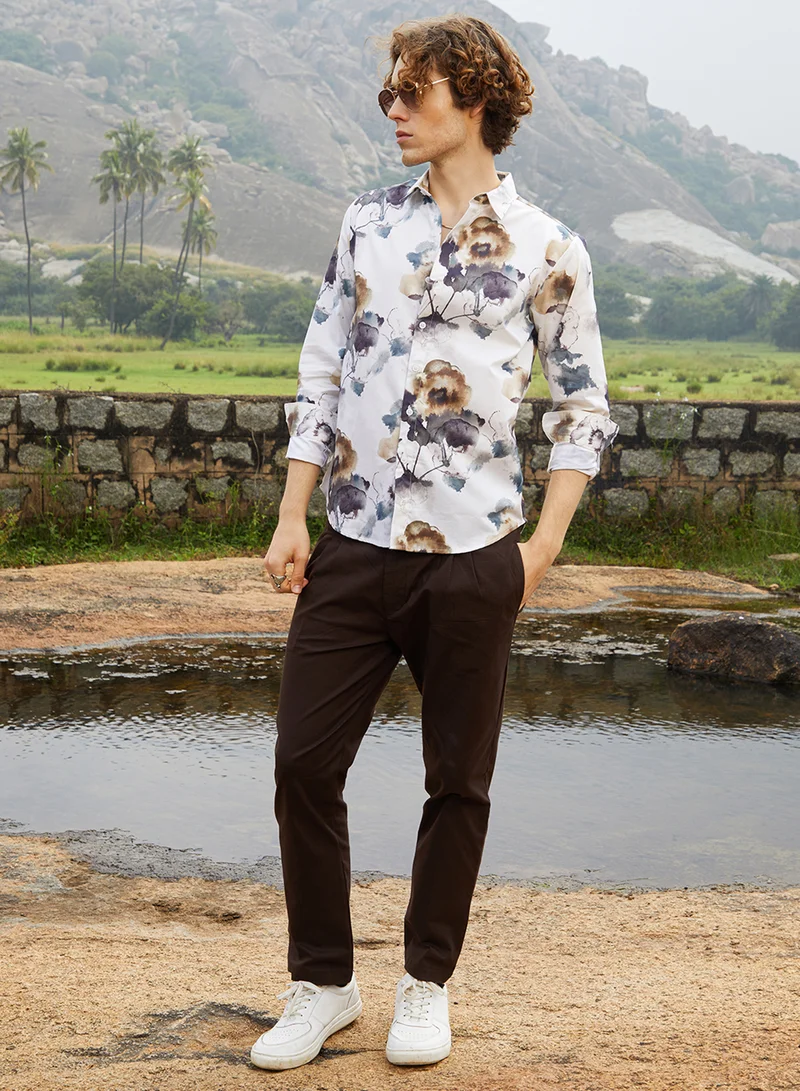 Campus Sutra Men's Off-White Earthy Splotch Shirt