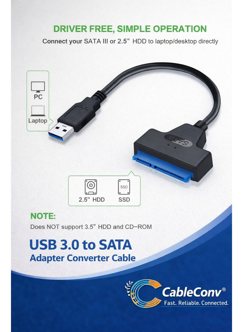 ​كابل كونف كابل محول USB 3.0 إلى SATA لمحركات الأقراص الصلبة الخارجية SSD و HDD مقاس 2.5 بوصة - محول لمحركات الأقراص الصلبة الخارجية، نقل بيانات عالي السرعة، التوصيل والتشغيل - Image 1
