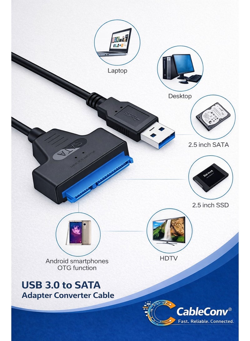 ​كابل كونف كابل محول USB 3.0 إلى SATA لمحركات الأقراص الصلبة الخارجية SSD و HDD مقاس 2.5 بوصة - محول لمحركات الأقراص الصلبة الخارجية، نقل بيانات عالي السرعة، التوصيل والتشغيل - Image 2