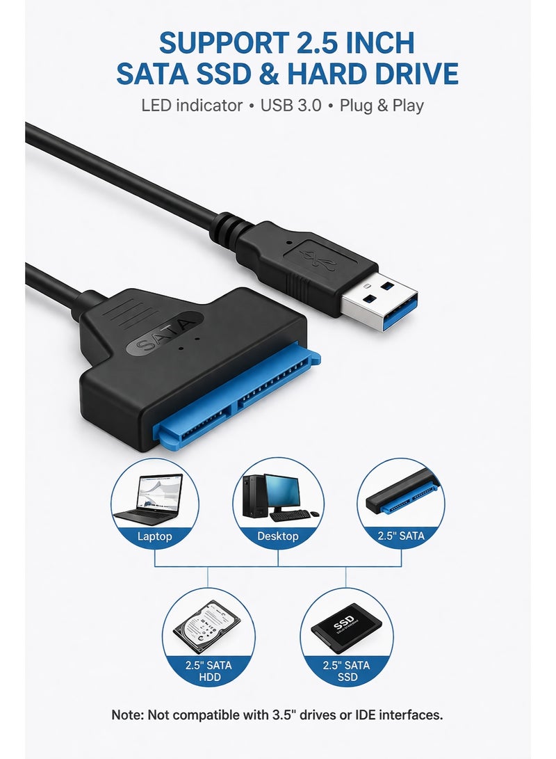 ​كابل كونف كابل محول USB 3.0 إلى SATA لمحركات الأقراص الصلبة الخارجية SSD و HDD مقاس 2.5 بوصة - محول لمحركات الأقراص الصلبة الخارجية، نقل بيانات عالي السرعة، التوصيل والتشغيل - Image 3
