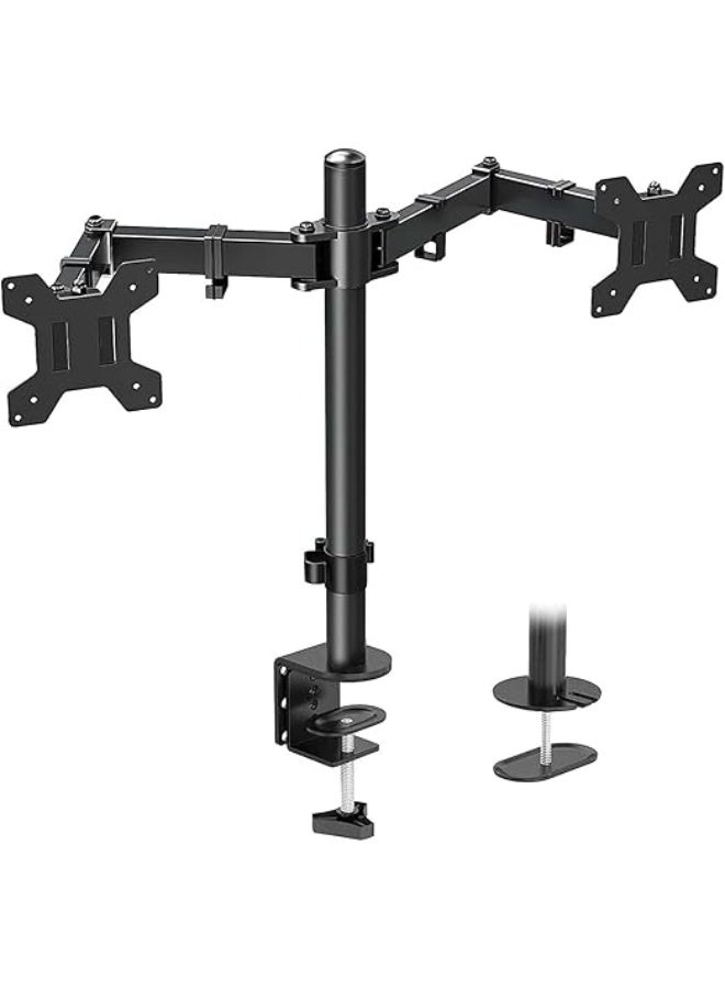 Dual monitor mount – Supports two monitors up to 32 inches, VESA 75x75 / 100x100 mm, supports 9 kg per arm, with C-clamp and ring mounting base - Image 5