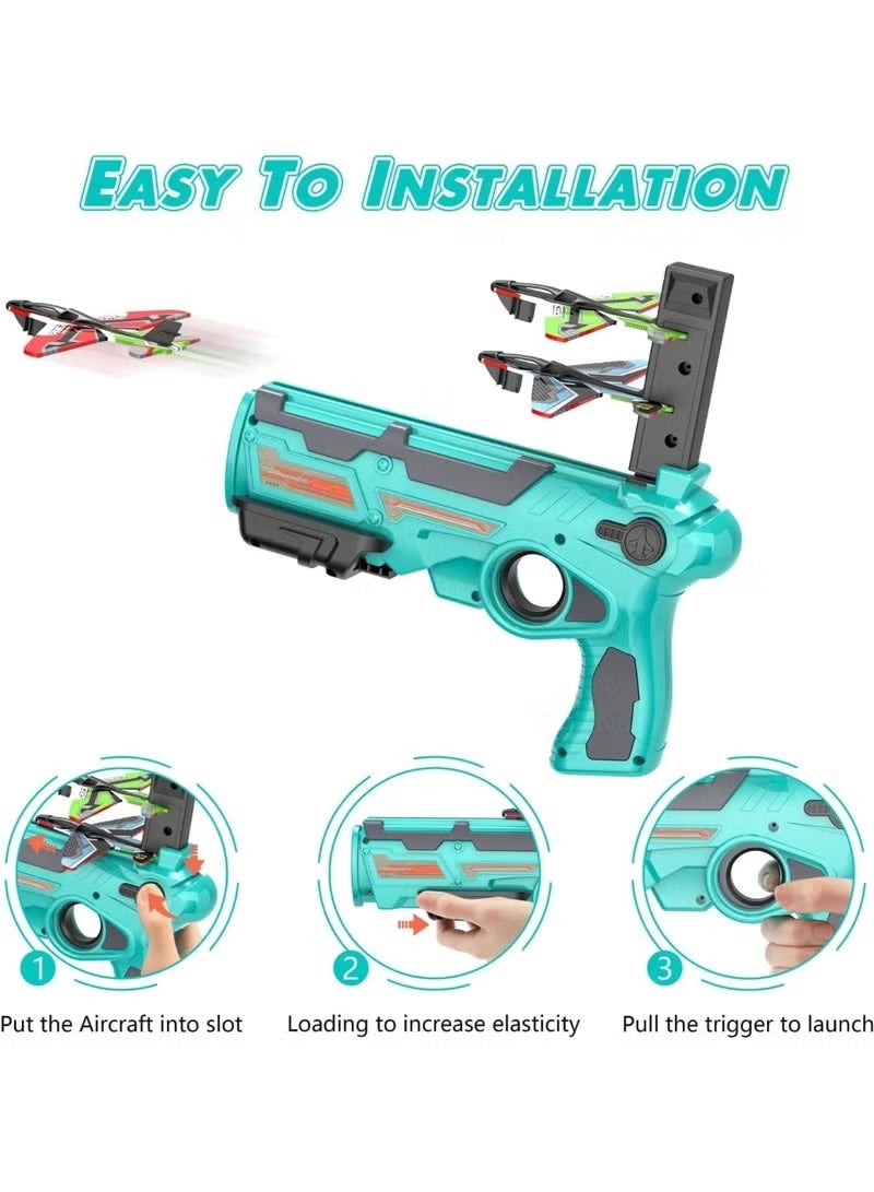 طائرة اطلاق مسدس لعبة مع 4 رغوة طائرات الطائرة المزلقة - لعبة الطائرة الطائرة المقطوعة للأطفال الأولاد والبنات - نقرة واحدة اطلاق النار، في الهواء الطلق رمي طائرة الطائرة لعبة، اليد اطلاق الطائرة لعبة، متعة معركة رحلة اطلاق مجموعة للأطفال الحفلات والهدايا - Image 3