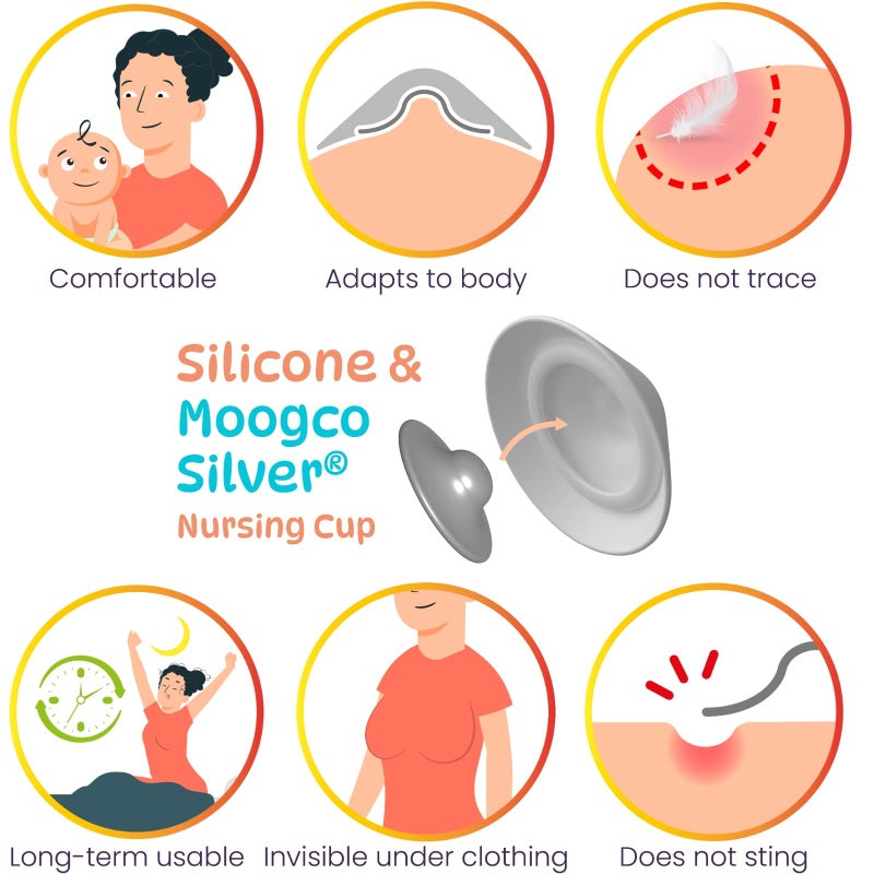 MOOGCO The Original Silver Nursing Cups with Silicone Pads - Nipple Shields for Nursing Newborn - Newborn Essentials Must Haves-Nipple Covers Breastfeeding-925 Silver - Image 4