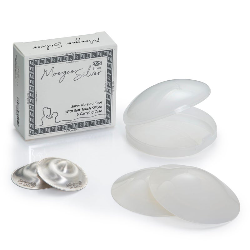 MOOGCO The Original Silver Nursing Cups with Silicone Pads - Nipple Shields for Nursing Newborn - Newborn Essentials Must Haves-Nipple Covers Breastfeeding-925 Silver - Image 1