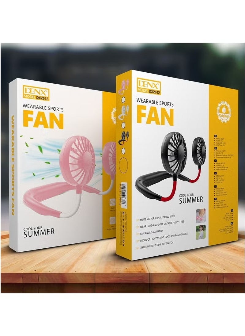 Denx Portable Personal Neck Fan With Neckband, Rechargeable And Wearable With Headphone Design, Usb Port, 3 Speeds For Cooking, Cleaning, Errands, Hot Flashes, Travel, Office, 1W, Black-Red - Image 2