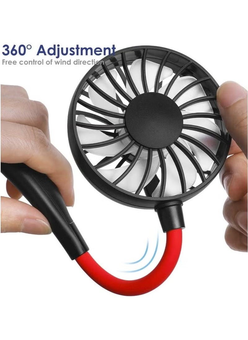 Denx Portable Personal Neck Fan With Neckband, Rechargeable And Wearable With Headphone Design, Usb Port, 3 Speeds For Cooking, Cleaning, Errands, Hot Flashes, Travel, Office, 1W, Black-Red - Image 3