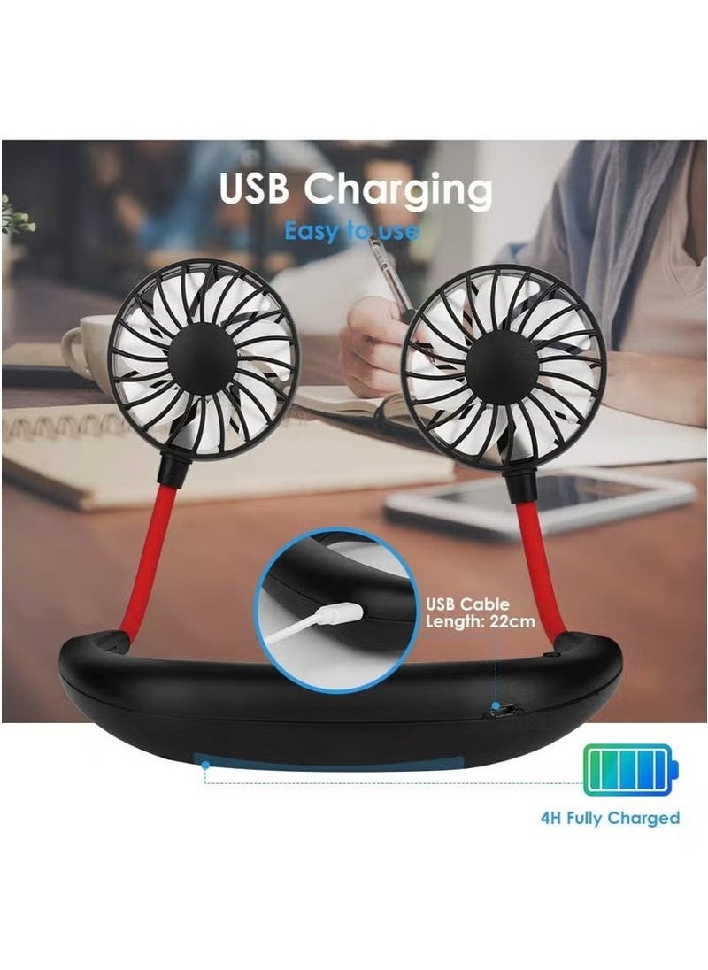Denx Portable Personal Neck Fan With Neckband, Rechargeable And Wearable With Headphone Design, Usb Port, 3 Speeds For Cooking, Cleaning, Errands, Hot Flashes, Travel, Office, 1W, Black-Red - Image 5