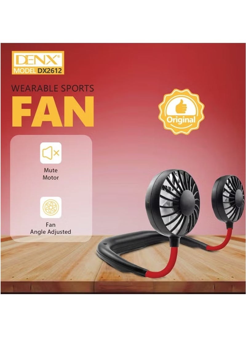 Denx Portable Personal Neck Fan With Neckband, Rechargeable And Wearable With Headphone Design, Usb Port, 3 Speeds For Cooking, Cleaning, Errands, Hot Flashes, Travel, Office, 1W, Black-Red - Image 1